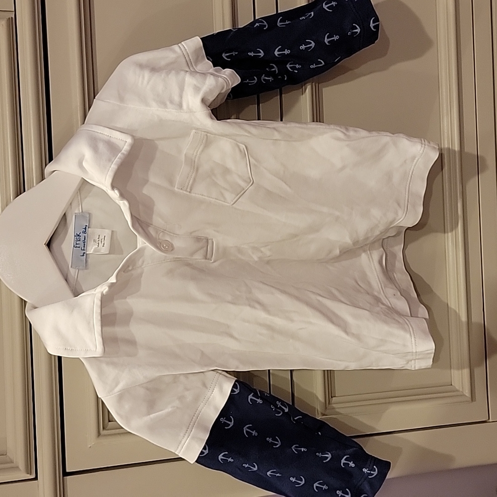 Toddler boys Feather Baby shirt with anchors.